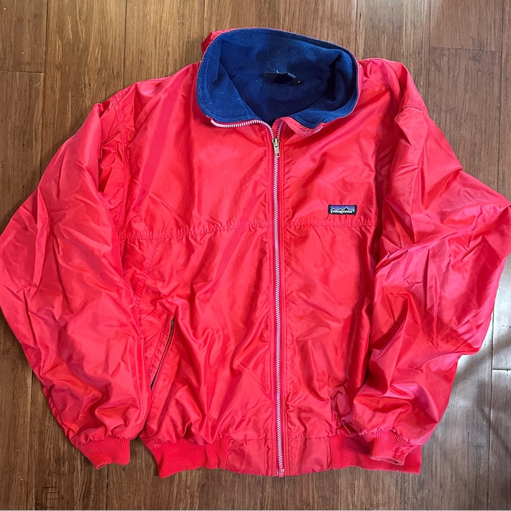 90s Patagonia Fleece Lined Red Zip-Up Bomber Jacket